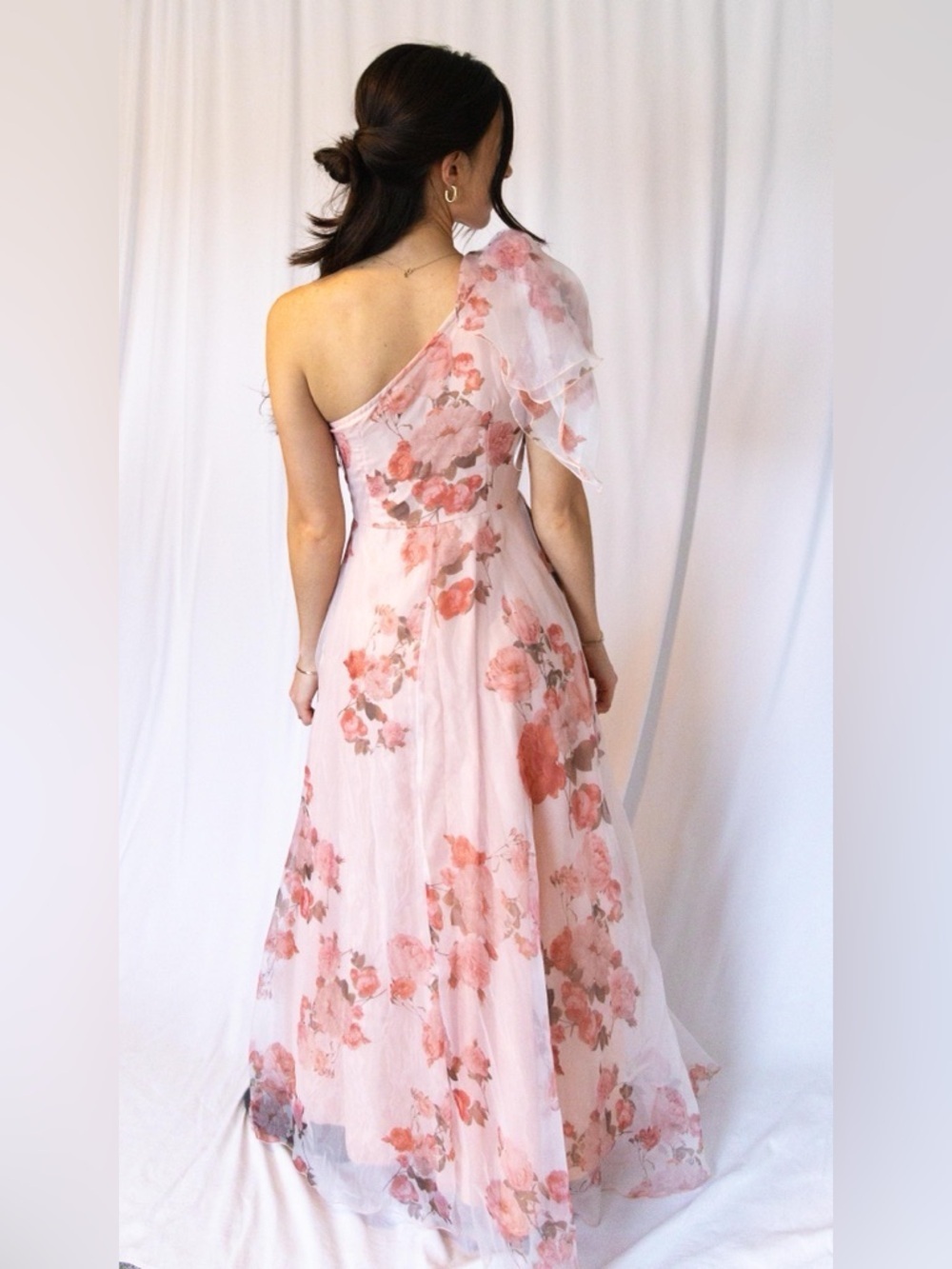 One-Shoulder Pink Floral Maxi Dress - Picture 9 of 11